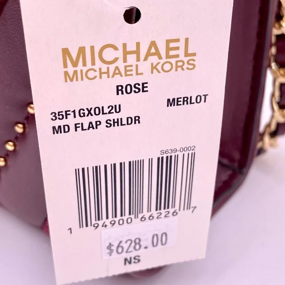 Michael Kors Rose Medium Flap Shoulder Bag Crossbody Merlot - Picture 12 of 14